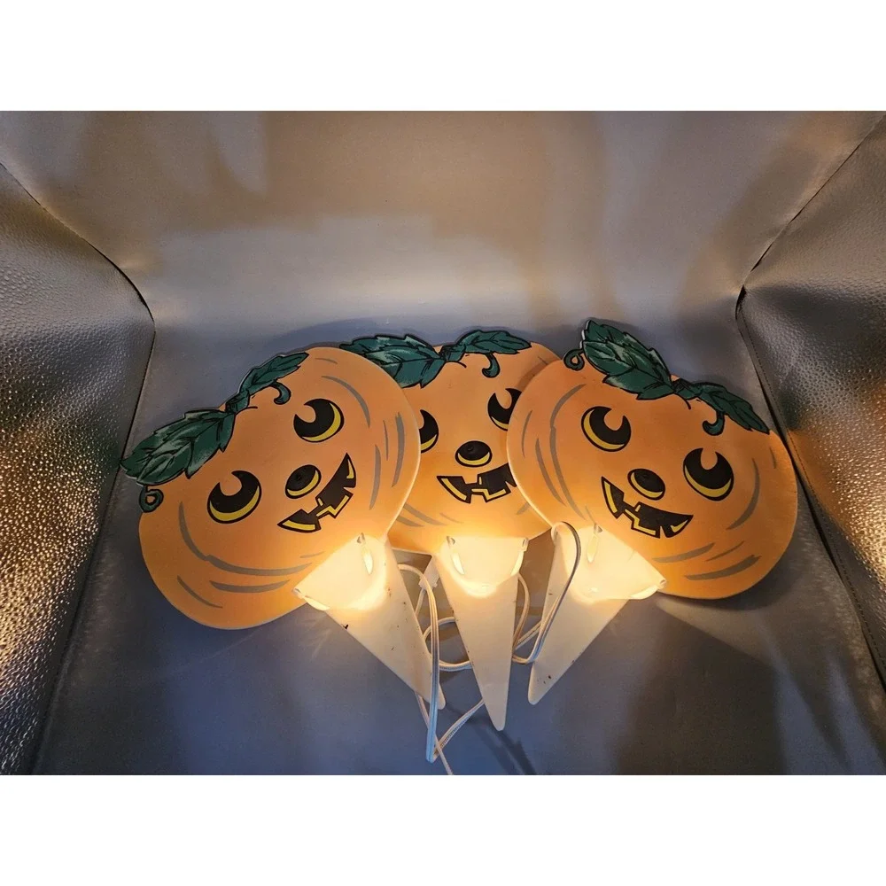 Vintage 90s Halloween Plastic Yard Sticks Set Of 3 Light Up‎ Jack O Lanterns